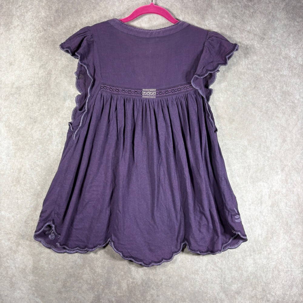 Sundance Top Women S Purple Embroidered Flutter Sleeve Cotton Linen Boho Peasant - Picture 4 of 8